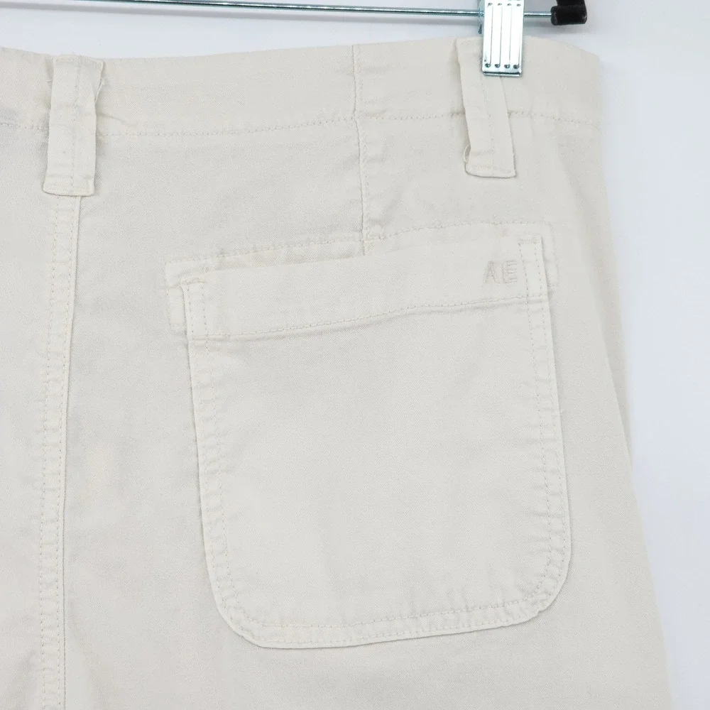 American Eagle Baggy Wide Leg Cargo Pants 8 Women Super High Rise‎ Cream Grunge